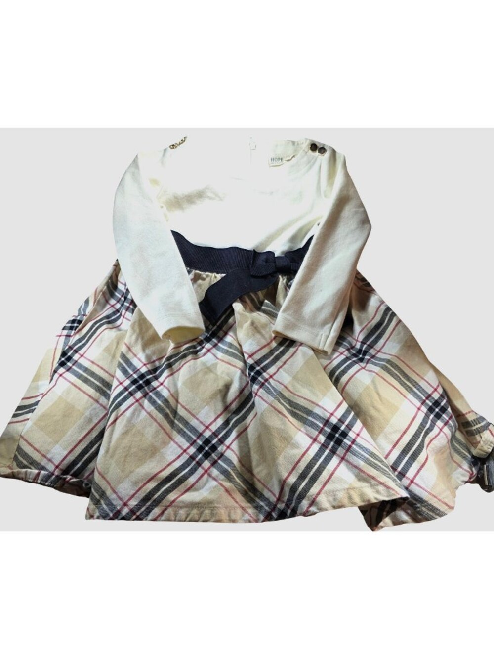 Hope & Henry Toddler Girls Plaid Dress Ivory Long Sleeve Size 2T Tulle Lining